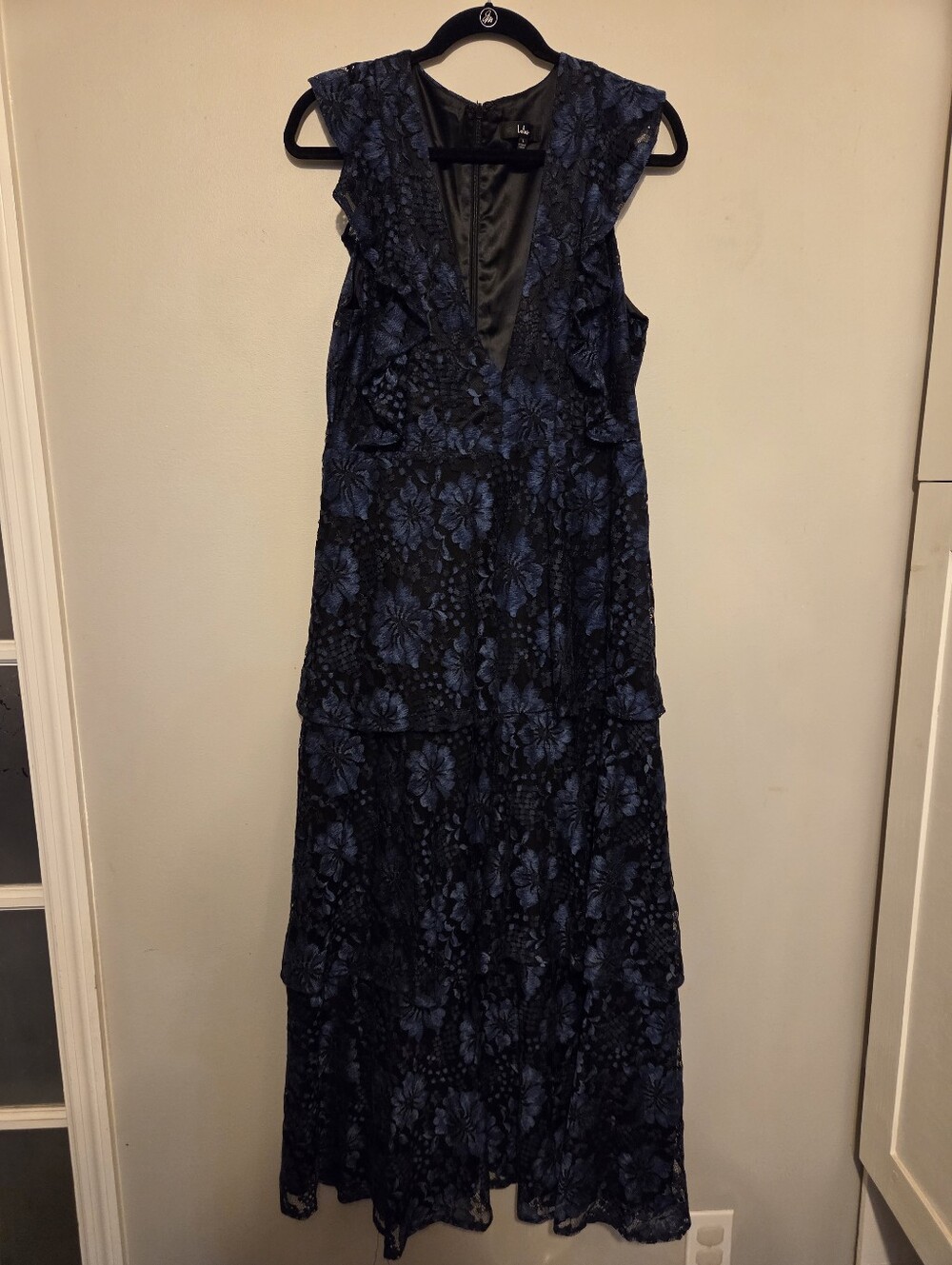 Lulu's Navy Floral Lace Tiered Maxi Dress